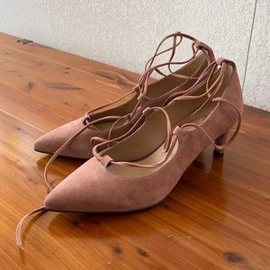 Nude pink  genuine leather lace up heels 6 eu 36